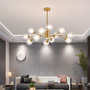 Candelabros LED de estilo nórdico moderno para sala de estar, dormitorio, comedor, cocina, lámpara colgante de techo, bola dorada, luz colgante G9