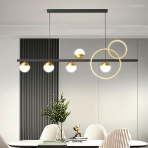 Kroonluchters moderne hanglamp voor eetkamer keukenbar versier goud ring led kroonluchter van Nordic Office lang bureau plafondhangend