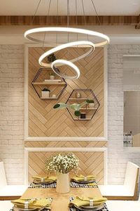 Kroonluchters Moderne hanglamp LED -ringcirkel plafond hangend kroonluchter wit ontwerp loft wonen eetkamer keuken binnen verlichting fixt