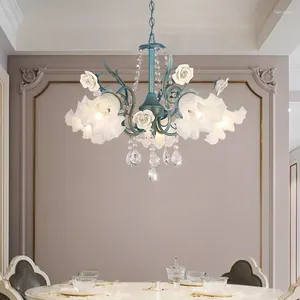 Lustres suspendus modernes fleurs pastorales françaises Verre Crystal lustre vivant salle à manger à la maison décor luxe luxe luxe