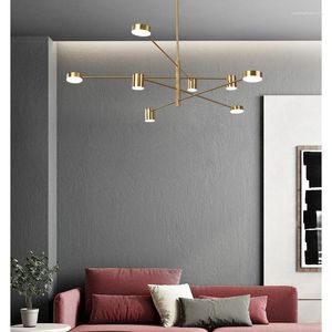 Lustres modernes pendentif lumières lampe à LED suspension chambre foyer or nordique simple éclairage de plafond pour salon