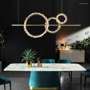 Lustres Moderne Restaurant LED Lustre En Cristal Lampes Nordiques Géométrique Anneau Créatif Verrouillage Suspendu PA0752