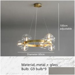 Lustres à anneau moderne Boule à balle à LED Pendante pour la salle à manger vivante chambre à coucher chambre noire or décoration de la lampe suspendue dh5cw