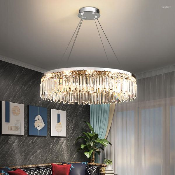Lustres Moderne Anneau Lumière Pour Le Salon Chambre Argent Plafond Pendentif Lampe Cuisine Table À Manger De Luxe Cristal Led
