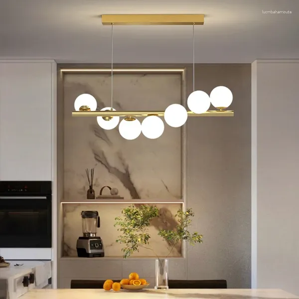 Araña de araña modernas bolas de vidrio dorado para el techo para mesa lámpara colgante de cocina decoración del hogar luminoso accesorio