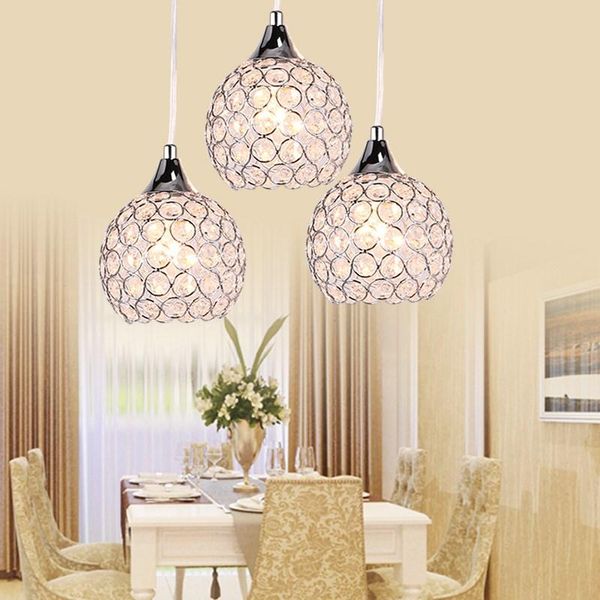 Lustres modernes boule ronde fer lustre diamètre E27 lampes LED simple cristal lustre éclairage