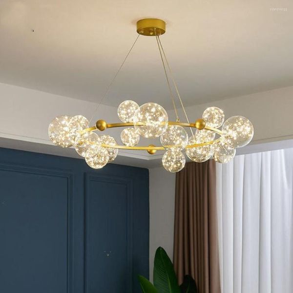 Lustres Moderne Lustre Rond LED Bulle En Verre Conception Salle À Manger Longue Lampe Pour Magasin Restaurant 220 V Or Suspension Lumière