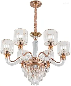 Kroonluchters Moderne ronde kristallen kroonluchter met 6 lampen Vintage plafondinbouwlamp Rustieke gouden hangende verlichtingsarmatuur