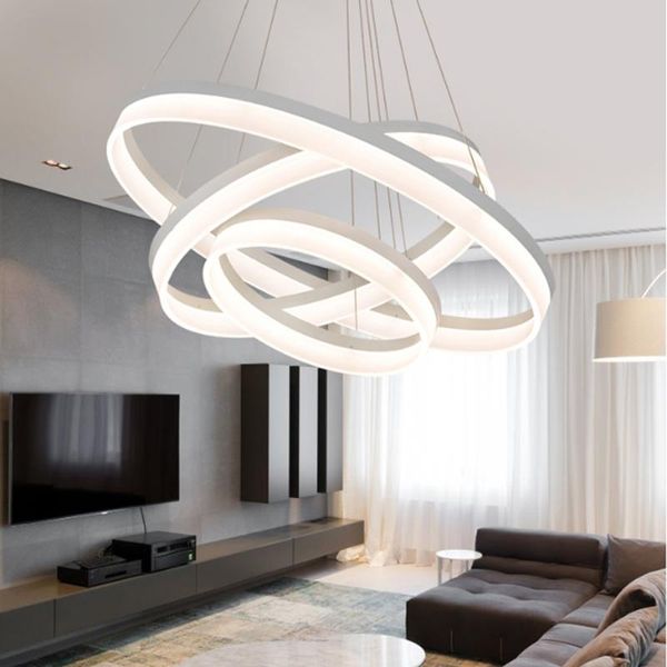 Lustres Anneau rond moderne circulaire blanc acrylique LED lustre Restaurant Foyer chambre salle à manger salon pendentif lampe suspendue