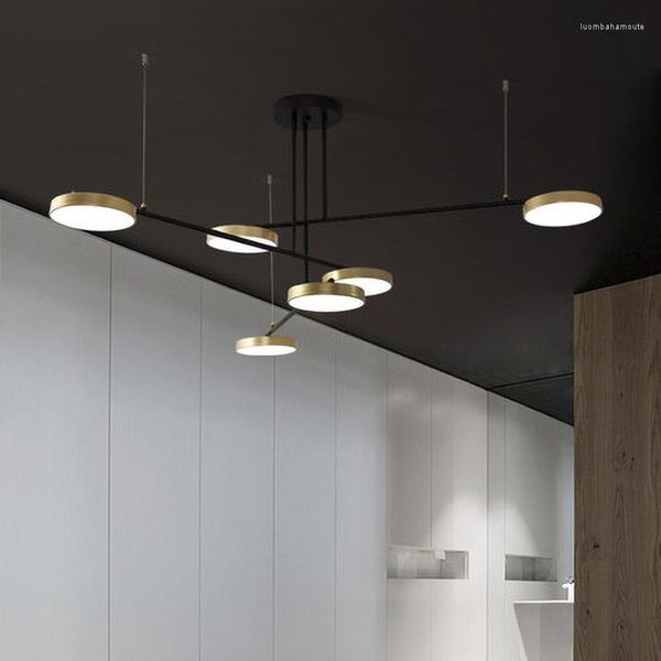 Lustres Lustre Led Simple Moderne Avec Abat-jour Rond En Or 3 Lumières Dimmable Suspendus Pour Le Restaurant Du Salon