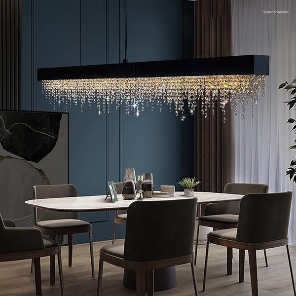 Lustres Moderne Simple Ligne Long Lustre En Cristal Ltalian Minimaliste Lumière De Luxe Restaurant Bar Salon Décoration De La Maison Led Lumières