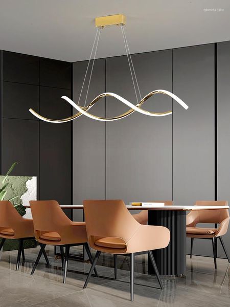 Lustres Moderne Simple Longue Salle À Manger Lustre LED En Acier Inoxydable Décoration De La Maison Éclairage Cuisine Île Suspensions Lumières