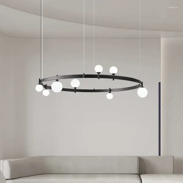 Lustres moderne en verre simple en verre LED lustre pour canapé vivant chambre chambre suspendue lampe noire style décoration intérieure conception luminaires