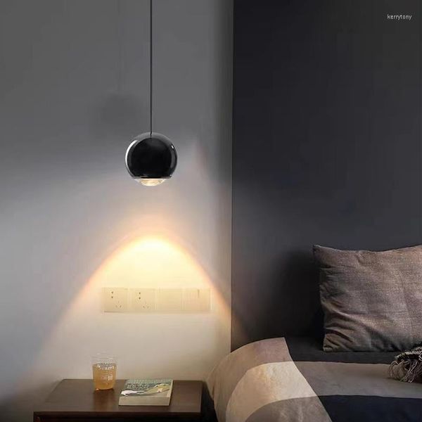 Lustres Moderne Simple Petite Suspension LED Pour Salle À Manger Cuisine Chambre Chevet Plafond Brillant Noir Lustre Décoratif Lumière