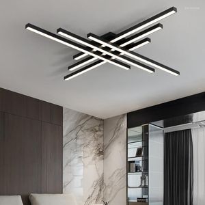 Lustres Moderne Style Simple Design LED Lustre Pour Salon Chambre Salle À Manger Étude Noir Plafonnier Bande Luminaires