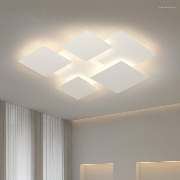 Lustres Moderne Carré Led Plafond Lustre En Métal Blanc Lustre Éclairage Chambre Minimalisme Lumières Lampe Luminaire