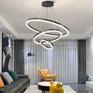 Kroonluchters moderne stijl zwarte ring led hanglamp voor woonkamer slaapkamer dineren keuken plafond kroonluchter ontwerp suspensie licht