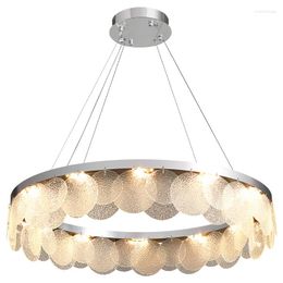 Lampadari Design in stile moderno Lampada da soffitto a LED Soggiorno Camera da letto Sala da pranzo Cucina Lampadario rotondo in vetro argento Lustre Illuminazione luminosa