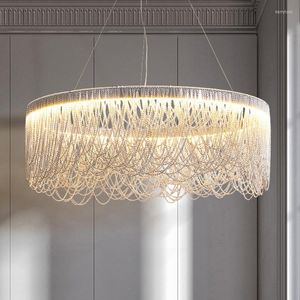 Kroonluchters moderne kwastje kroonluchter ronde ring led lamp huis woonkamer verlichting interieur zilveren aluminium keten restaurant licht