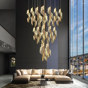 Lustres Villa Moderne Acrylique Led Lustre Escalier En Colimaçon Suspension Lumière Or Aluminium Pendentif Éclairage Luminarias Lampe