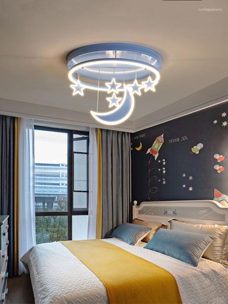 Candelabros Luna estrellas candelabro Led para habitación de niños dormitorio de bebé hogar guardería moderno RC regulable iluminación de techo para niños