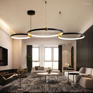 Lustres Multi Ring Combinaison Lustre Fer Art Noir LED Lampe Pendante Pour Salon Lustre Salon Design Luxe Décor À La Maison Éclairage