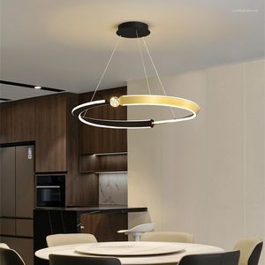 Lustres anneau multiple Led plafond or noir pour salle à manger chambre Villa corps en aluminium cristal suspension décorative