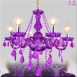 Lustres livraison gratuite nouveauté lustre en cristal violet lumière en cristal 6 bras JP8682/6L D550MM H500MM