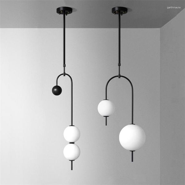 Lustres nordique chambre chevet Restaurant suspension barre Simple salon fond mur Led créatif boule de verre en laiton