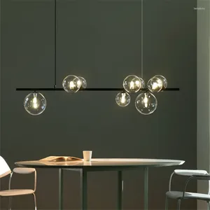 Lámparas de araña de burbujas nórdicas, bola de cristal LED, tira larga, luz moderna para sala de estar, mesa de comedor, cocinas al lado de la barra