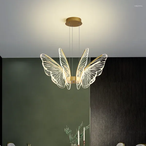 Lustres Lampes minimalistes suspendues de luxe de concepteur de lustre de papillon nordique pour la cuisine chambre à coucher éclairage de salle à manger LED enfants lumière