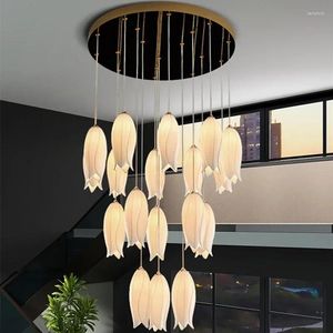 Kroonluchters Noordse keramische tulpen trap kroonluchter voor villa slaapkamer bedrestaurant el duplex gebouw multi -heads hanglamp