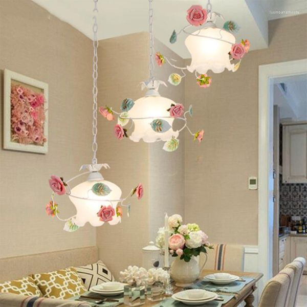 Lustres lustre nordique rose idyllique LED fleur herbe lampe créative salon couloir européen romantique Rose fille