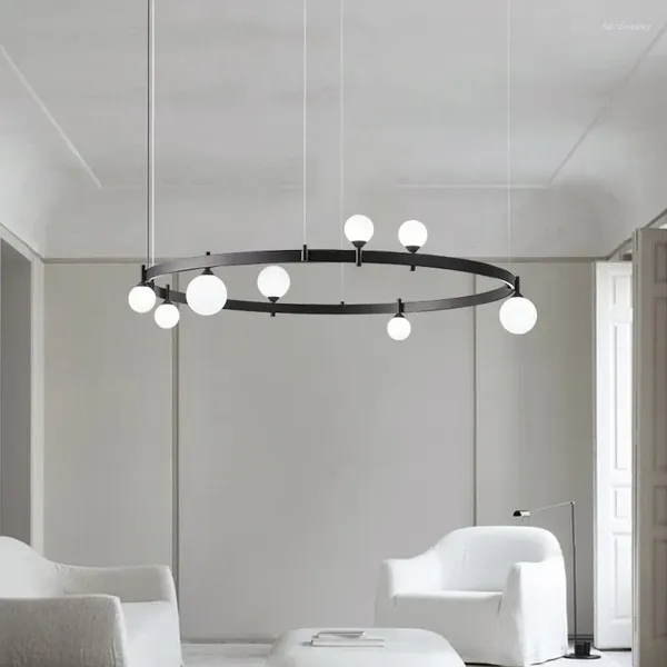 Lustres Boule de verre circulaire nordique pendentif LED lumières salon salle à manger cuisine Tables basses noir décor à la maison luminaires suspendus
