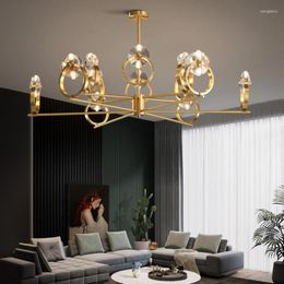 Lustres Nordic Cuivre Salon Lustre Éclairage K9 Cristal Or Lampe Suspendue Moderne Minimalis Décoration Plafond Intérieur