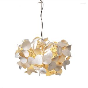 Lustres Nordique Creative Tissu Fleur Lustre Moderne Led Rustique Bar Bambou Lampe Suspendue El Restaurant Déco Luminaria