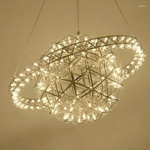 Kroonluchters Nordic Creative Sky Star Spark Ball Designer roestvrijstalen haltrap bolvormige LED-huisdecoratieverlichting