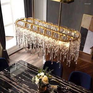 Kroonluchters Noordic Crystal Chandelier Restaurant rechthoekige eenvoudige moderne eetkamer luxe creatieve glazen lampen