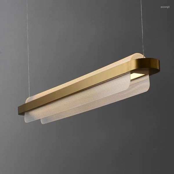 Candelabros de diseño nórdico de 120 cm de largo, lámpara colgante LED dorada para restaurante, oficina, habitación, tienda, lámpara colgante de acrílico, iluminación de suspensión