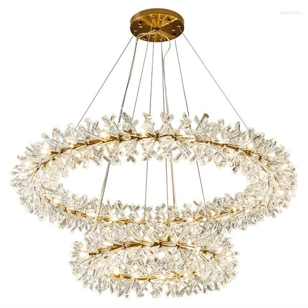 Lustres nordique fleur lustre en cristal de luxe 40 60 80 cm anneau salon décoration chambre luminaires