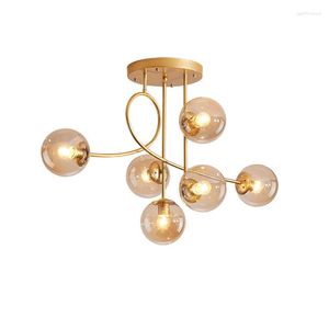 Chandeliers Nordic Glass Ball Ceiling Hanging Lamp Home Living Room Dining Kitchen Bedroom Gold Pendant Lighting Modern LED Chandelier