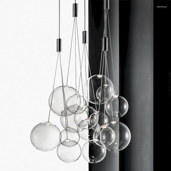 Lustres boule de verre nordique pendentif LED lumières bulle transparente suspension lampe salon chambre Luminaire Suspendu luminaire