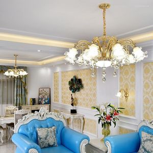 Candelabros nórdicos de alta gama, luces LED de cristal para El Villa, vestíbulo, sala de estar, comedor, decoración romántica francesa para el hogar, lámparas colgantes