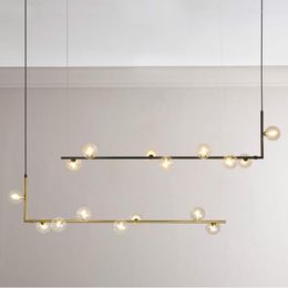 Lustres Nordic Horizontal Led G9 Pendentif Lumières Salle À Manger Noir Or Métal Lampe Réglable Suspendre L'éclairage Intérieur