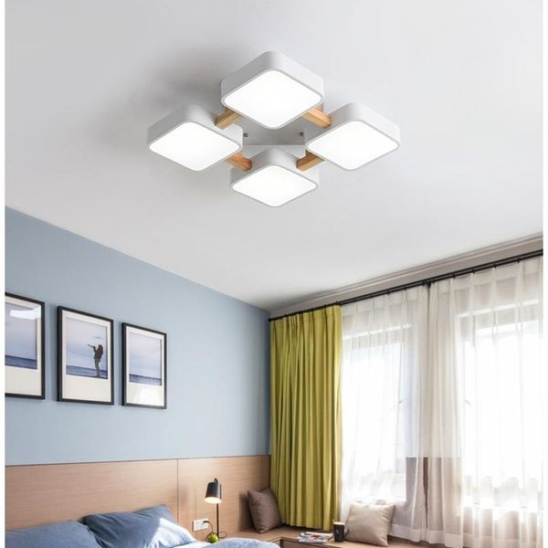 Lustres nordique fer en bois LED plafonnier lampe pour Loft salon chambre à manger décor à la maison gris blanc