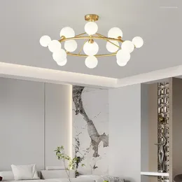 Lustres Nordic LED Boule Acrylique Plafond Éclairage Noir Or Cuivre Lampe Suspendue Pour Salon Salle À Manger Chambre G9 Ampoule Lumière