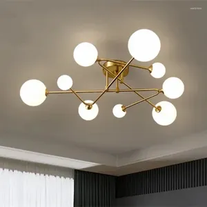 Lustres Nordique Led plafond lustre laiteux blanc suie ambre boule de verre pour salon salle à manger chambre Loft décor à la maison luminaire