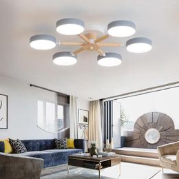Lustres Nordique LED lustre plafonnier luminaires éclairage à la maison chambre salon Option couleur de la lumière variable Art lumières en bois