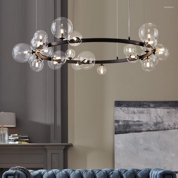 Lustres Nordique Led lustre clair verre bulle abat-jour Hall salon luminaires Restaurant chambre plafonnier lampe à main cordon