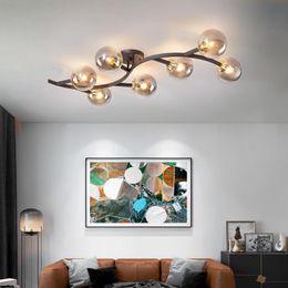 Lámparas de araña Led nórdicas para sala de estar, comedor, cocina, dormitorio, bola de cristal, Lustre, lámpara de techo negra moderna, accesorios de iluminación E27
